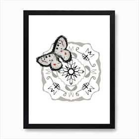 Mandala Grey Butterfly Art Print