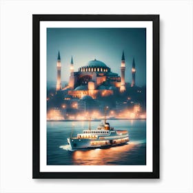 Blue Mosque At Night Art Print