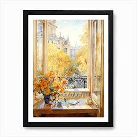 Window View Of Bucharest Romania In Autumn Fall, Watercolour 4 Art Print