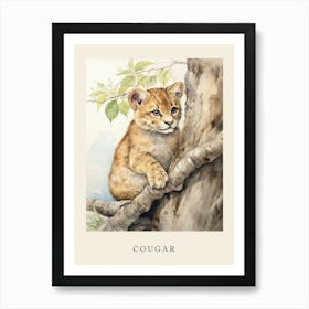 Beatrix Potter Inspired  Animal Watercolour Cougar 2 Art Print