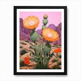 Mexican Style Cactus Illustration Hedgehog Cactus 1 Art Print