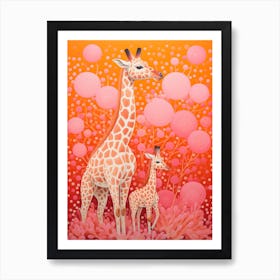 Giraffe & Calf Dot Pattern 2 Art Print