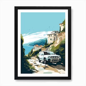 A Toyota Land Cruiser In Amalfi Coast, Italy, Car Illustration 4 Art Print