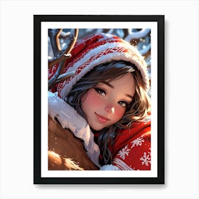 Cute anime Girl Christmas Art Print