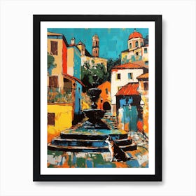 A Painting Of A Cat In Tivoli Gardens, Italy In The Style Of Pop Art 04 Art Print