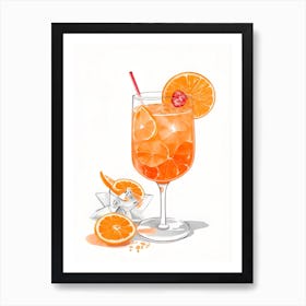 Aperol With Ice And Orange Watercolor Vertical Composition 5 Art Print