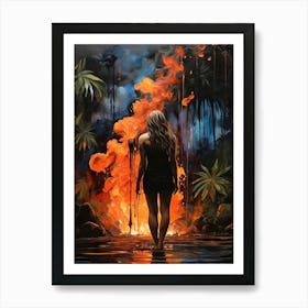 Woman In Flames Art Print