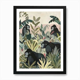Gorillas Pastels Jungle Illustration 4 Art Print