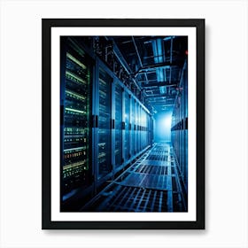 Abandoned Data Center Featuring Racks Filled With Mainframes And Servers Intricate Electronic Hardw Art Print