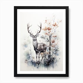 A Deer, Japanese Brush Painting, Ukiyo E, Minimal 4 Art Print