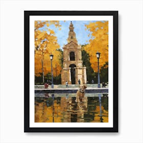 Painting Of A Dog In Parque Del Retiro, Spain  In The Style Of Gustav Klimt 01 Art Print