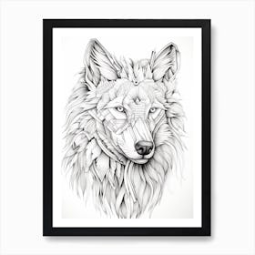 Red Wolf Line Drawing 2 Art Print