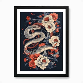 Snake And Flowers 1 Art Print