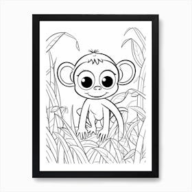 Line Art Jungle Animal Spider Monkey 4 Art Print