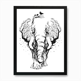 Elephant Tree With Birds Art Print