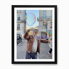 Old Man Blowing Soap Bubbles Art Print