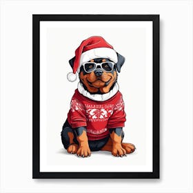 Rottweiler Christmas Hat Art Print