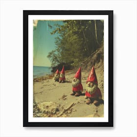 Polaroid Inspired Gnomes On The Beach 3 Art Print