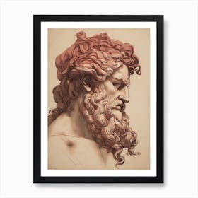 Vintage Zeus Line Drawing Burgundy Art Print