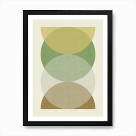 Circle Half-circle Abstract Shapes Green Brown Art Print