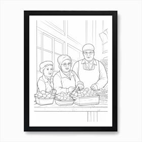 Line Art Inspired By The Potato Eaters 1 Art Print