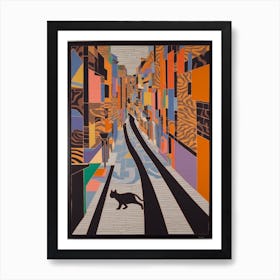 Painting Of Barcelona With A Cat In The Style Of Minimalism, Pop Art Lines 2 Art Print
