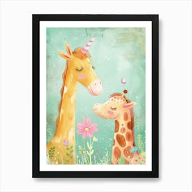 Giraffe & Unicorn Pastel Storybook Style 2 Art Print
