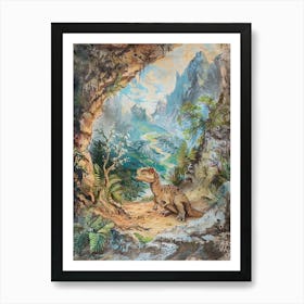 Dinosaur In A Cave Storybook Illustration 3 Art Print