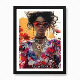 Woman In A Floral Dress Art Print