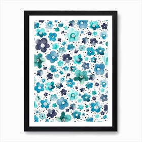 Dots Naive Flowers Blue Art Print