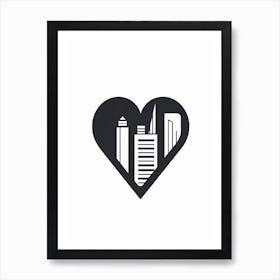 Simple City Skyline Linework Heart 3 Art Print