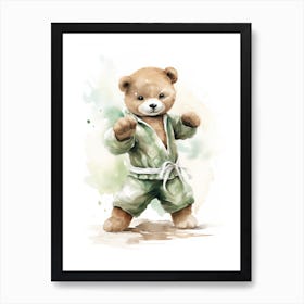 Martial Arts Teddy Bear Painting Watercolour 1 Art Print