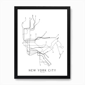 New York City Subway White Map Art Print