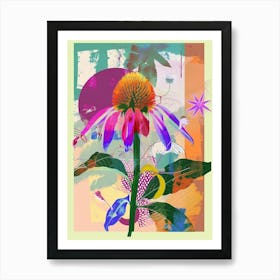 Coneflower 3 Neon Flower Collage Art Print