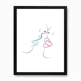 Kissing Couple Vector Illustration Art Print