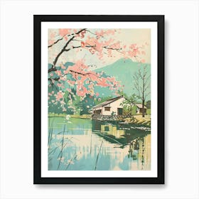 Fujikawaguchiko Japan 3 Retro Illustration Art Print