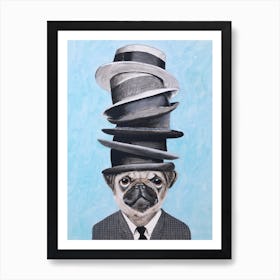 Pug With Stacked Hats Art Print