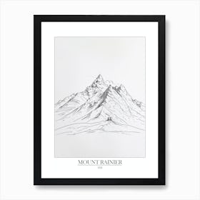 Mount Rainier Usa Line Drawing 2 Poster Art Print