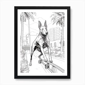 Doberman Pinscher Dog Skateboarding Line Art 1 Art Print