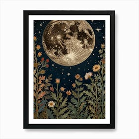 Moon And Flowers Style William Morris 2 Art Print Art Print