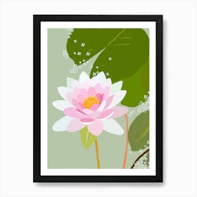 Water Lily | 02 – Green And Pink Art Print