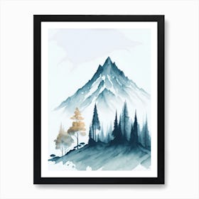 Mountain And Forest In Minimalist Watercolor Vertical Composition 205 Art Print