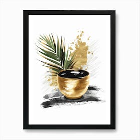 Gold Bowl With Palm Leaf Art Print