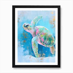 Pastel Pink & Blue Sea Turtle 1 Art Print