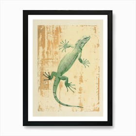 Green Iguana Block Print 1 Art Print