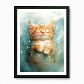 Happy Orange Cat Floating on Water 21 Art Print