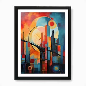 New York City IV, Avant Garde Modern Abstract Vibrant Painting in Cubism Style Art Print