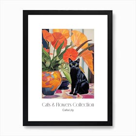 Cats & Flowers Collection Calla Lily Flower Vase And A Cat, A Painting In The Style Of Matisse 1 Art Print