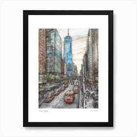 New York United States Drawing Pencil Style 3 Travel Poster Art Print