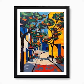 Painting Of A Street In Seoul South Korea With A Cat In The Style Of Matisse 2 Art Print